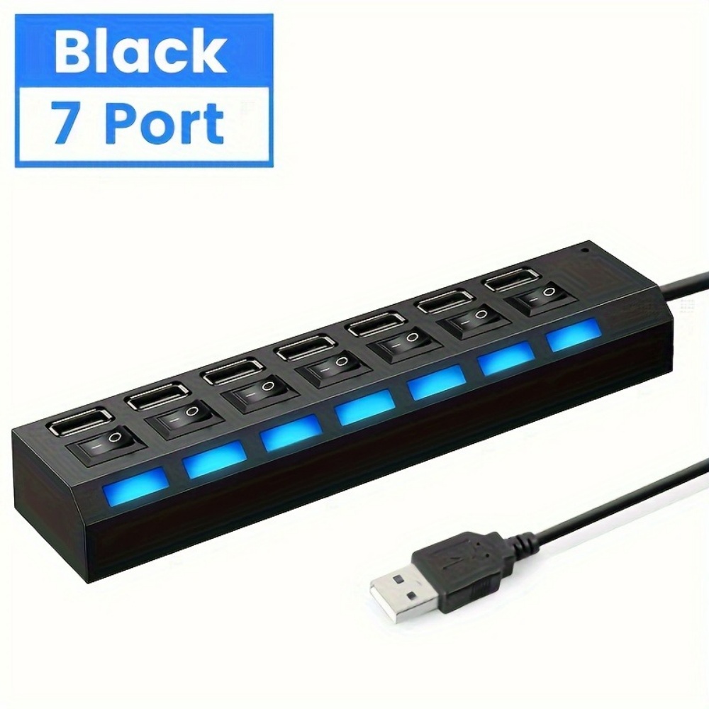 Power Adapter With ONOFF Switch USB Hub Splitter Multiple Expander HUB For PC Laptop MacBook 3