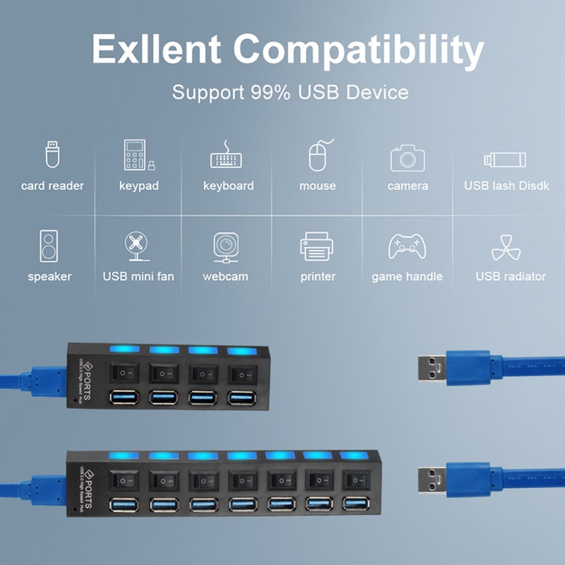 USB Hub Multi USB Hub Splitter With Power Adapter Computer Accessories For Wholesale Dropshipping 2