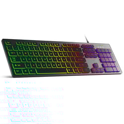 gaming keyboard with rgb backlighting, usb wired mute keyboard, waterproof, multi-language compatibility for pc