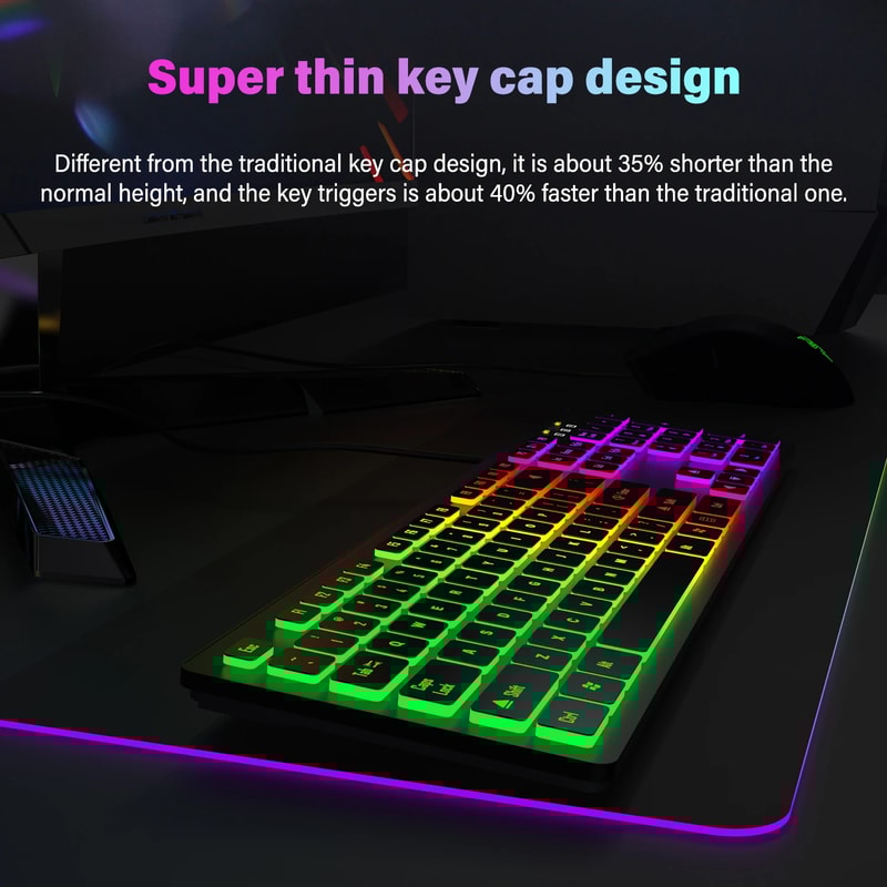 Gaming Keyboard With RGB Backlighting USB Wired Mute Keyboard Waterproof MultiLanguage Compatibilit 10