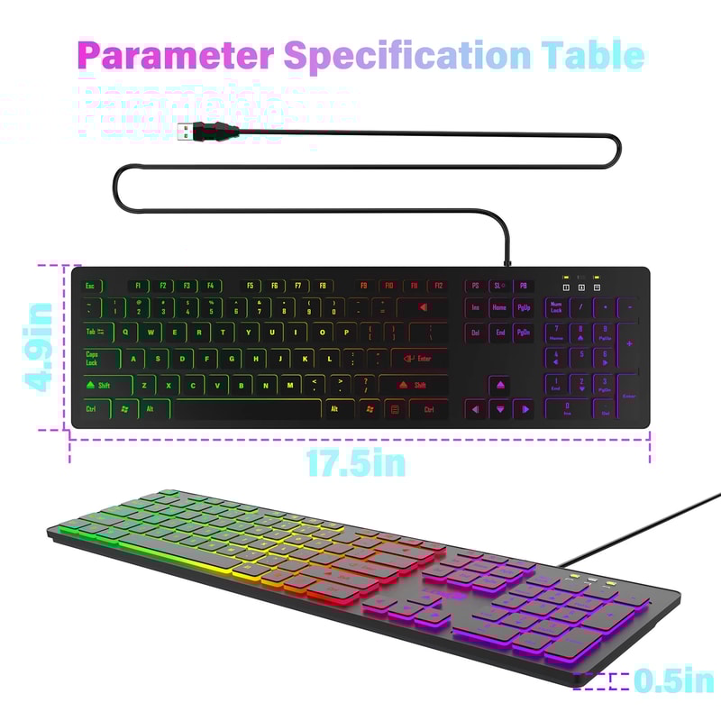 Gaming Keyboard With RGB Backlighting USB Wired Mute Keyboard Waterproof MultiLanguage Compatibilit 11