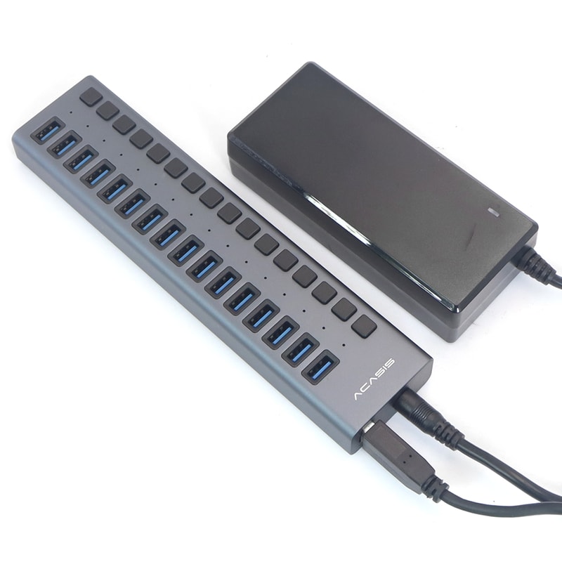 Port USB Hub Splitter, High Speed, On/Off Switch, Power Supply for MacBook, PC, Laptop