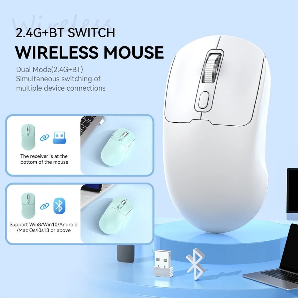 Silent Bluetooth Mouse Wireless Dual Mode Rechargeable Gaming Mouse For PC Laptop Macbook 2