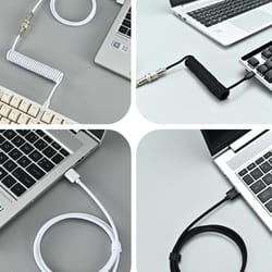 usb type c mechanical keyboard coiled cable, aviation connector, desktop pc computer accessory