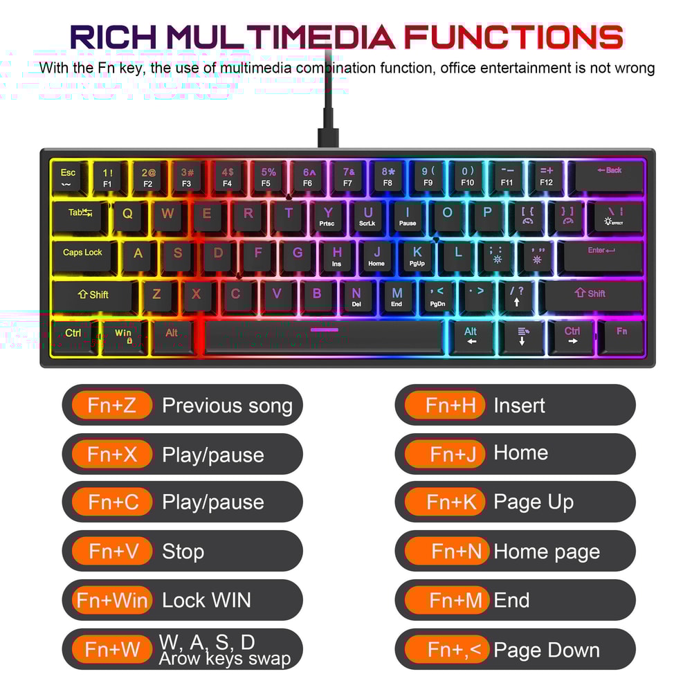 Wired Gaming Keyboard 61 Keys Mechanical Keyboard For Laptop Desktop Ergonomic RGB Backlit Cyan Axi 4
