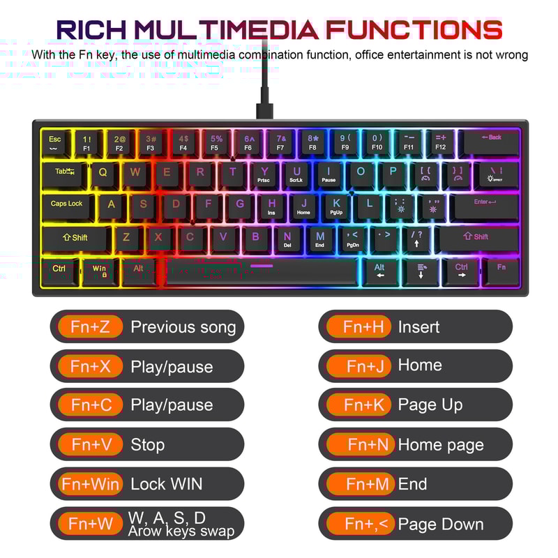 Wired Gaming Keyboard 61 Keys Mechanical Keyboard For Laptop Desktop Ergonomic RGB Backlit Cyan Axi 4