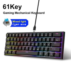 wired gaming keyboard, mechanical keyboard for laptop desktop, ergonomic rgb backlit cyan axis keycaps