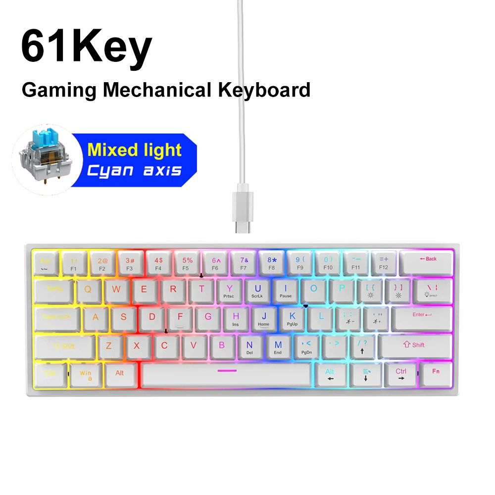 Wired Gaming Keyboard 61 Keys Mechanical Keyboard For Laptop Desktop Ergonomic RGB Backlit Cyan Axi 1