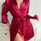 Long Sleeve V Neck Solid Satin Night Robe With Belt Womens Sleepwear For Comfort 1