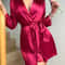 Long Sleeve V Neck Solid Satin Night Robe With Belt Womens Sleepwear For Comfort 8