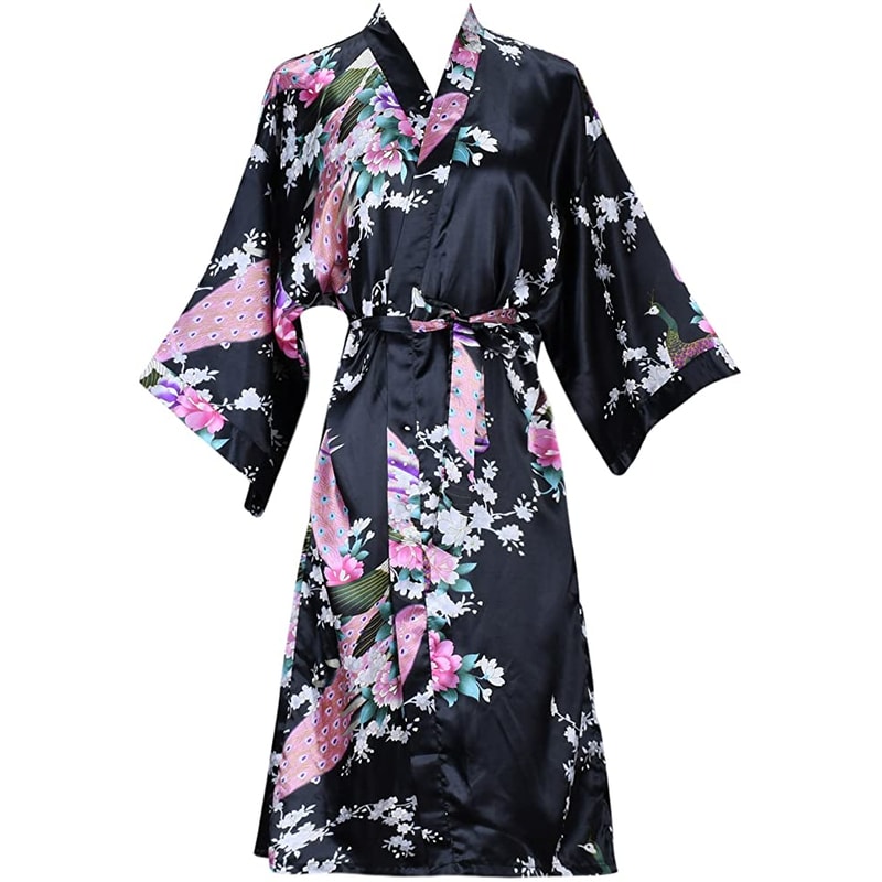 Bridesmaid Robe Silk Satin Wedding Bride Bathrobe Floral Short Kimono Night Robe Fashion Dressing G