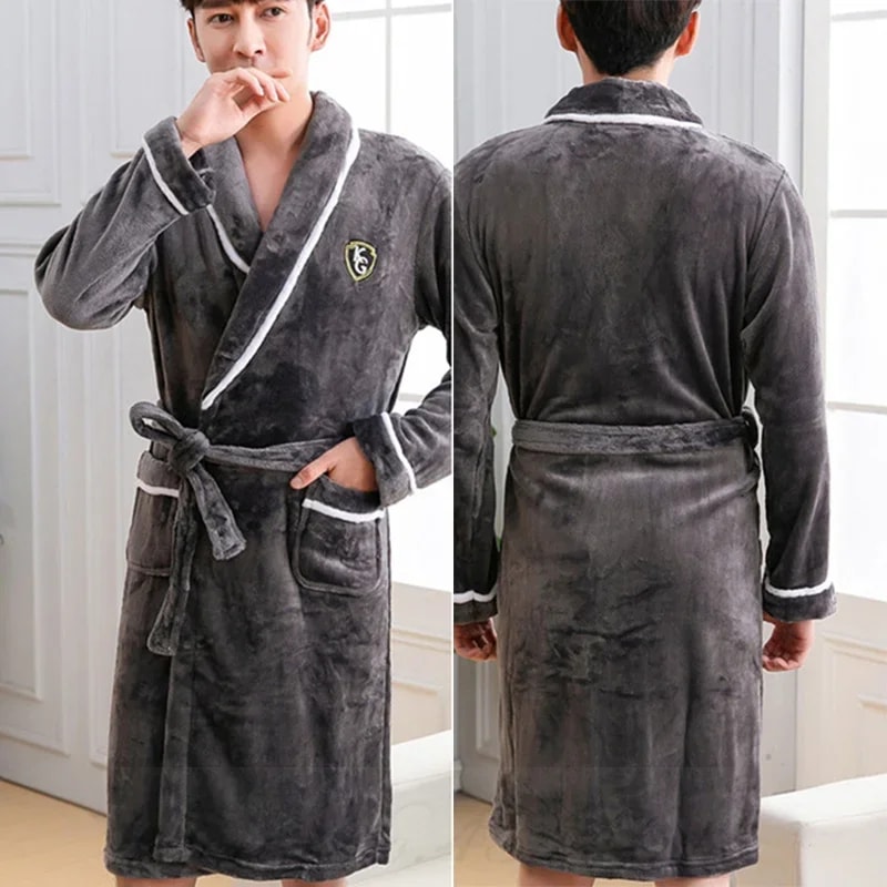 Men Plus Size Thick Flannel Robe Kimono Bathrobe Coral Fleece Gown For Sleepwear Autumn Winter Nigh 7