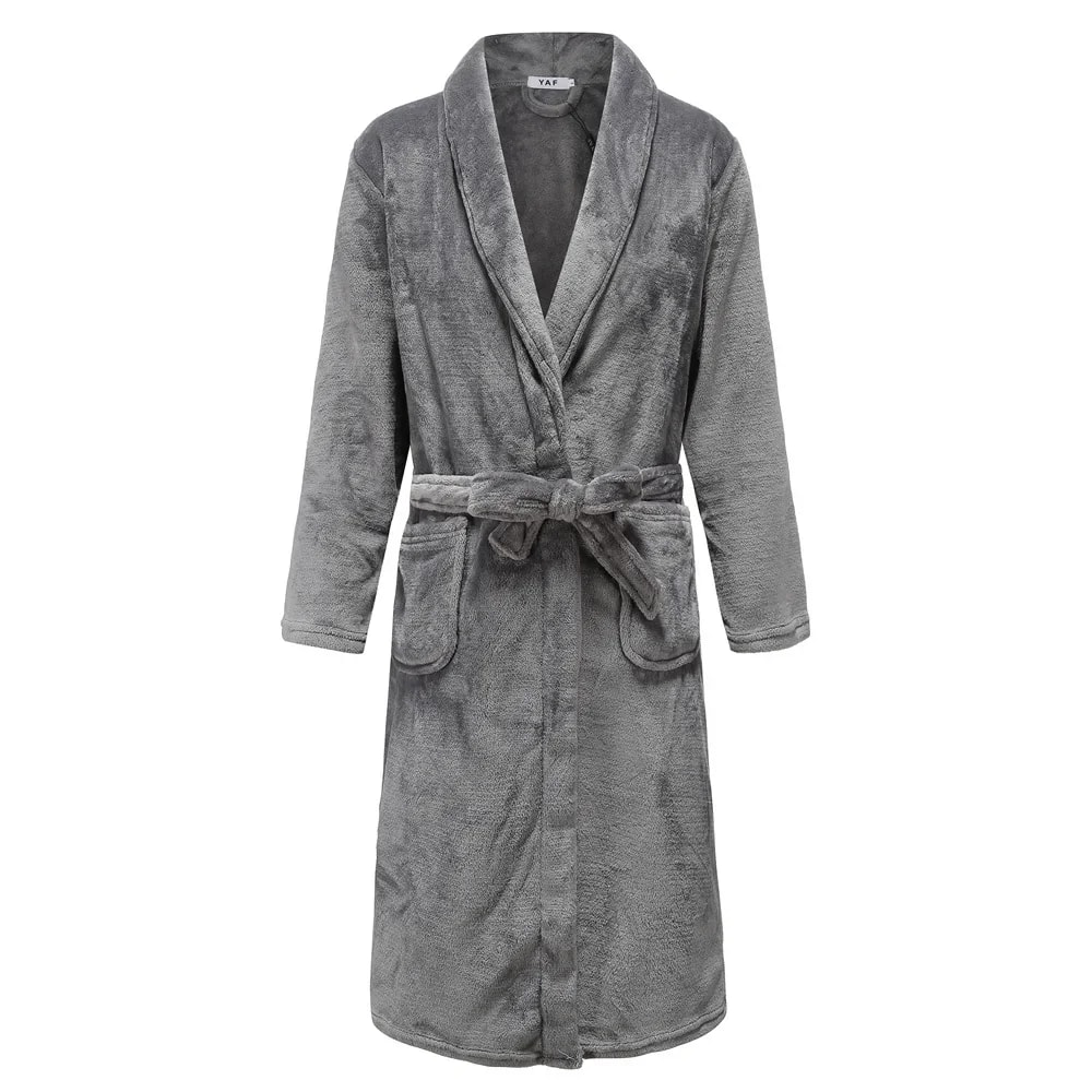Men Plus Size Thick Flannel Robe Kimono Bathrobe Coral Fleece Gown For Sleepwear Autumn Winter Nigh 2