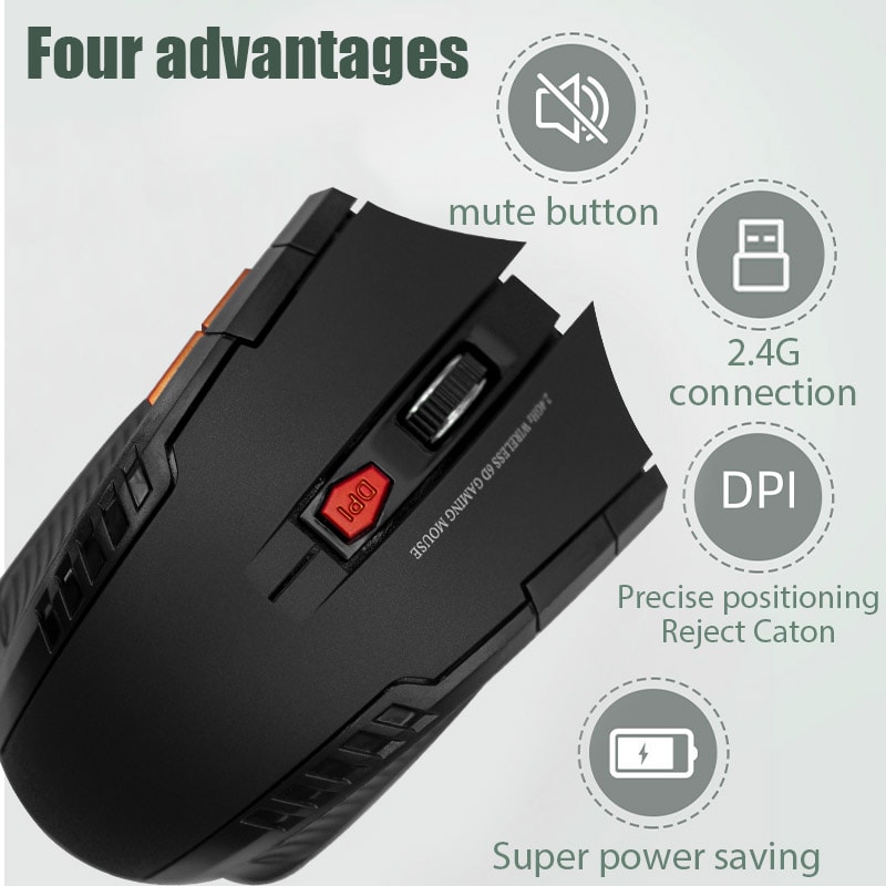 Wireless Optical Mouse Gaming Mouse 6 Buttons Computer Accessories With USB Receiver 6
