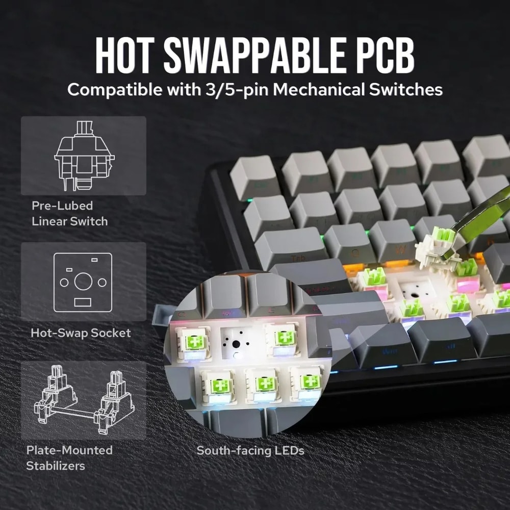 MAX Wireless Mechanical Gaming Keyboard TFT Screen RGB Backlight Knob Gasket HotSwap Keyboard 3