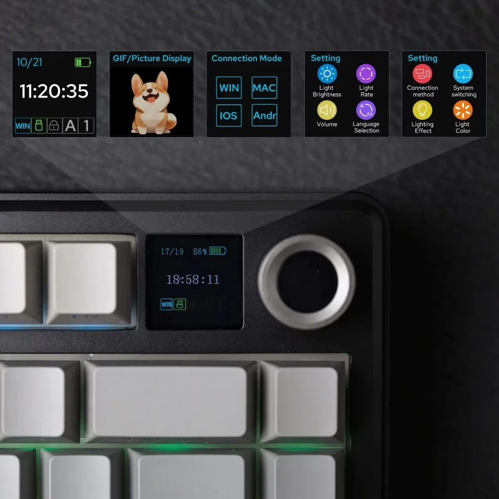 MAX Wireless Mechanical Gaming Keyboard TFT Screen RGB Backlight Knob Gasket HotSwap Keyboard 5