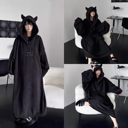oversized hooded dress, thickened padded pajamas, solid color homewear, fall and winter one-piece sleepwear, imp couple