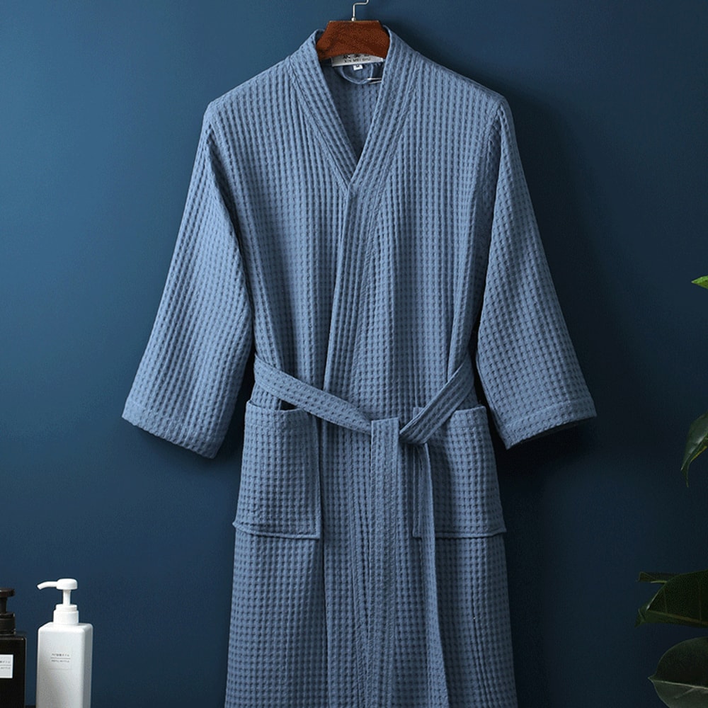 Adult Cotton Waffle Kimono Robe Yukata Gown With Pocket Casual Loose Bathrobe Loungewear Sleepwear 2
