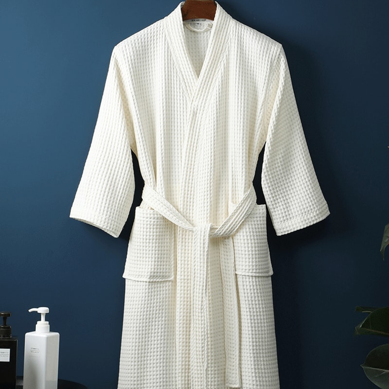 Adult Cotton Waffle Kimono Robe Yukata Gown With Pocket Casual Loose Bathrobe Loungewear Sleepwear 3
