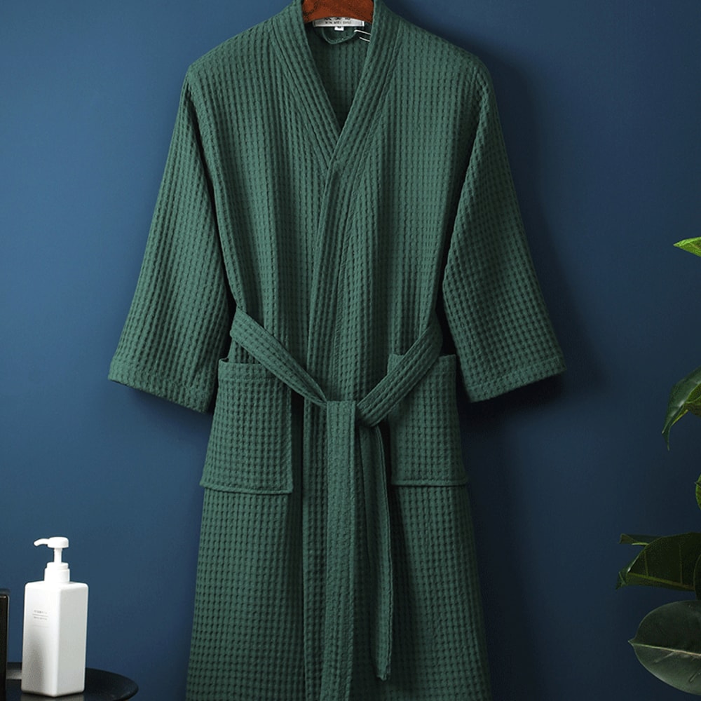 Adult Cotton Waffle Kimono Robe Yukata Gown With Pocket Casual Loose Bathrobe Loungewear Sleepwear 5