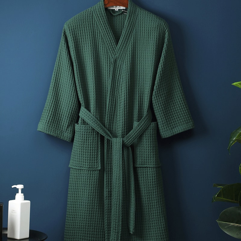 Adult Cotton Waffle Kimono Robe Yukata Gown With Pocket Casual Loose Bathrobe Loungewear Sleepwear 5