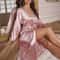 Elegant VNeck Luxury Womens Silk Satin Robe Belted Bathrobe Romantic Sleepwear Soft Loungewear For 2