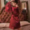 Women Sexy Robe With Lace Satin Kimono Nightgown Bathrobe Gown Pink Nightdress 7