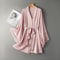 Women Sexy Robe With Lace Satin Kimono Nightgown Bathrobe Gown Pink Nightdress 0