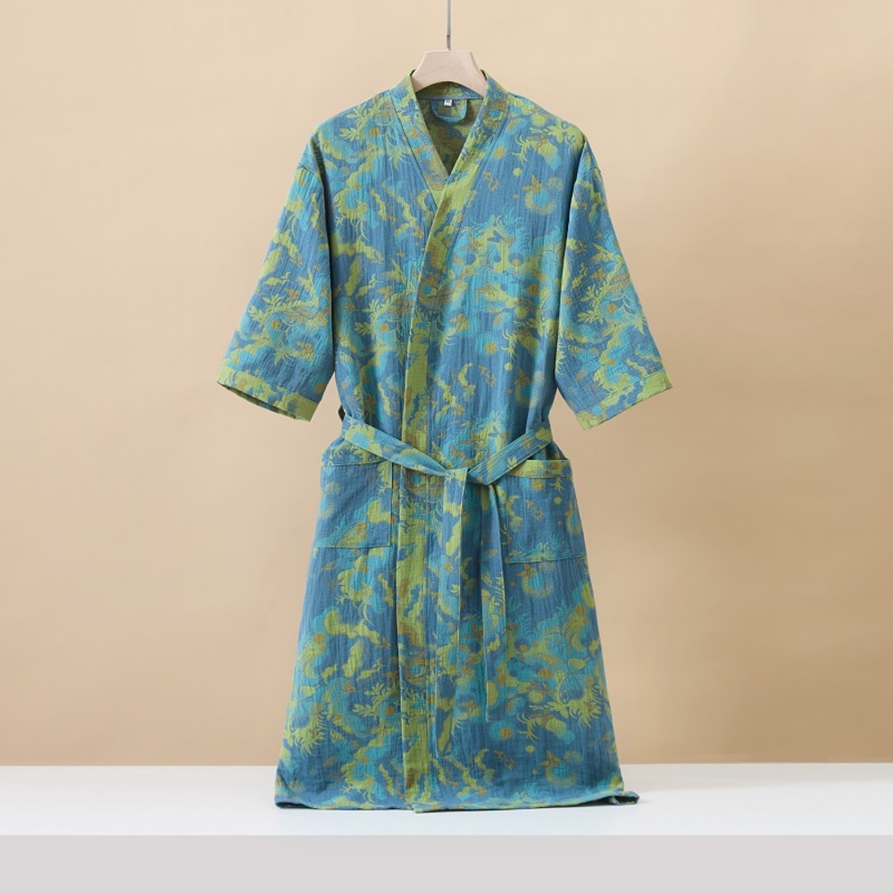 Half Sleeve Kimono Bathrobe Cotton Fashionable Printed Sleepwear Thin Quick Drying Absorbent Home W 3