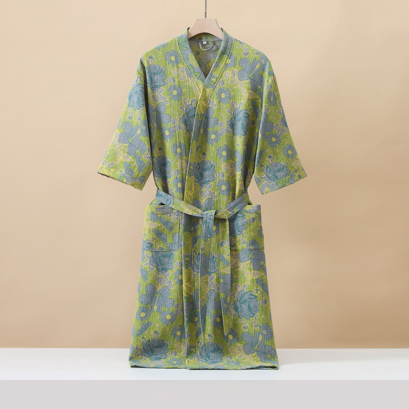 Half Sleeve Kimono Bathrobe Cotton Fashionable Printed Sleepwear Thin Quick Drying Absorbent Home W 7