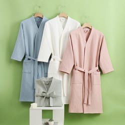 cotton waffle bathrobe for women and men, quick drying, all season thin design, hotel towel