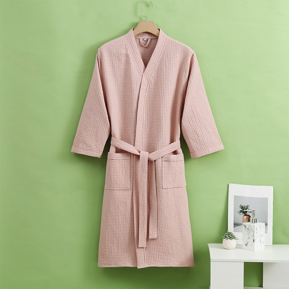 Cotton Waffle Bathrobe For Women And Men Quick Drying All Season Thin Design Hotel Towel 2