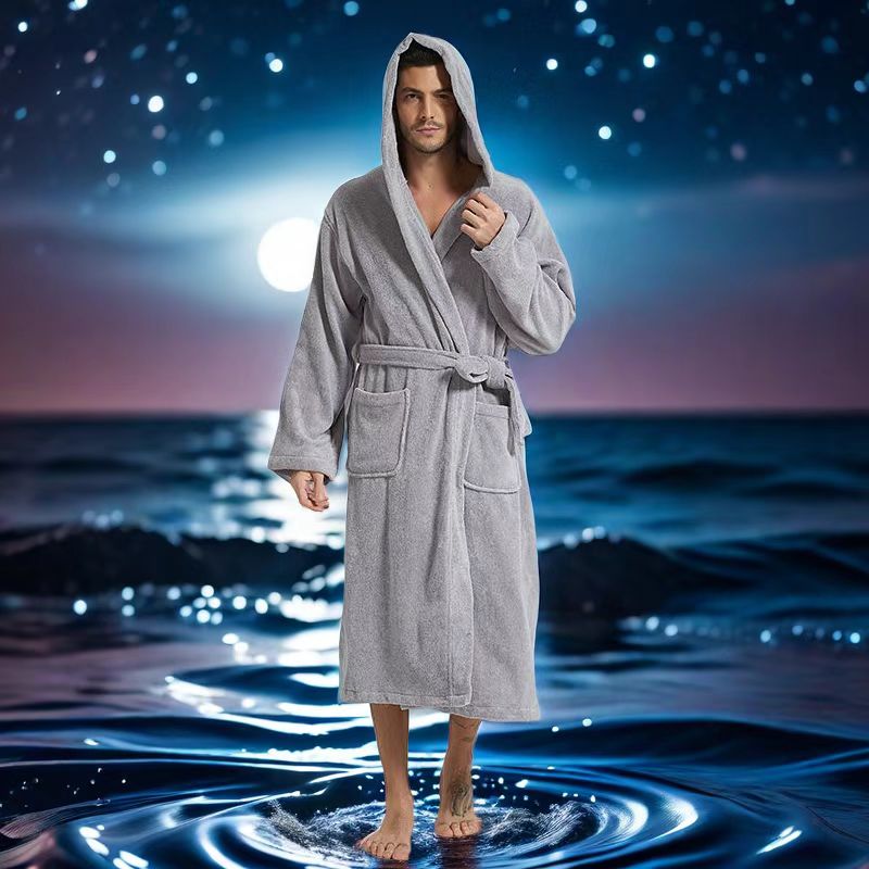 Big And Tall Towel Bathrobe For Men Hooded Cotton Terry Cloth Robe Long Terry Towel Bathrobe 4
