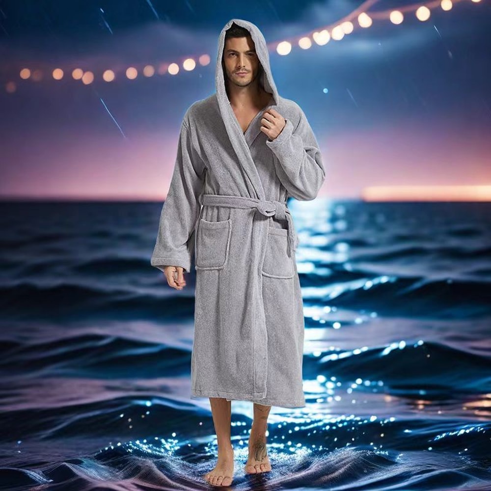 Big And Tall Towel Bathrobe For Men Hooded Cotton Terry Cloth Robe Long Terry Towel Bathrobe 1