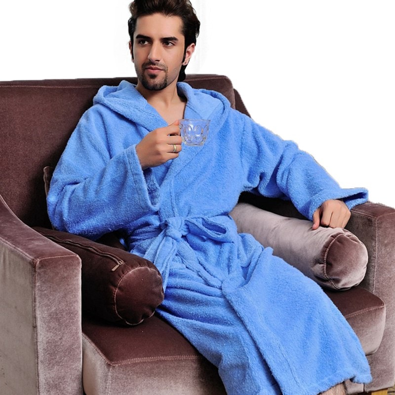 Big And Tall Towel Bathrobe For Men Hooded Cotton Terry Cloth Robe Long Terry Towel Bathrobe 0