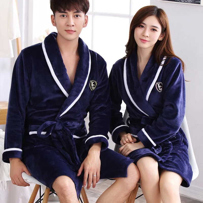 Plush Warm Flannel Kimono Winter Thick Couple Robe Coral Fleece Sleepwear Bathrobe Gown With Pocket 9