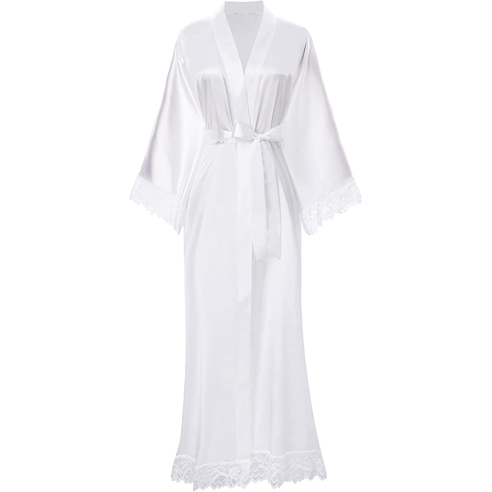 Bridesmaid Bride Robes New Silk Satin Lace Robes Wedding Long Robe Womens Bathrobe 2