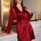Womens Elegant Romantic Short Nightgown Solid Color Soft Silk Pajamas Belted Robe For Home Comfort 0