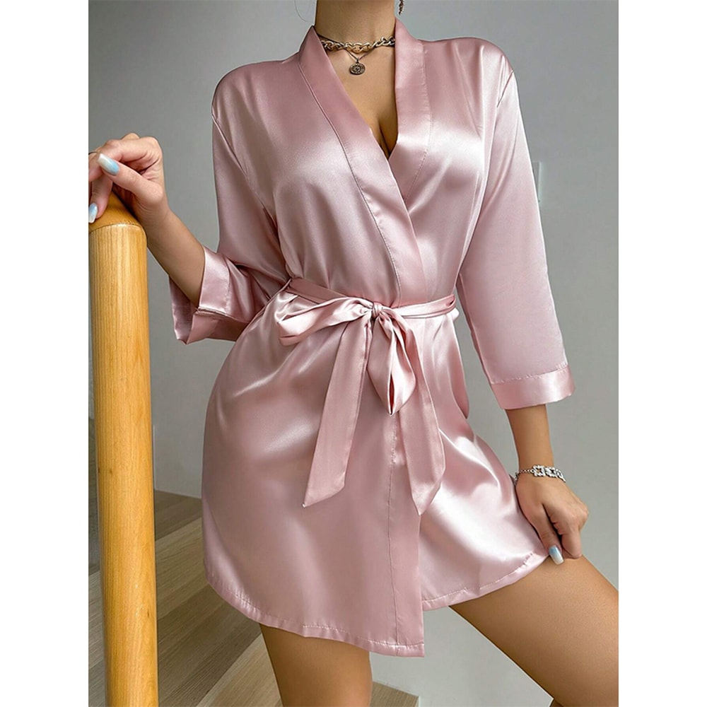 Luxurious Soft Satin Kimono Robe Comfortable Bridesmaid Bathrobe Womens Spa Robe With Belt 2