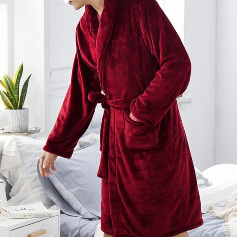 Men MediumLength Home Bathrobe Sleepwear Plush Flannel Winter Bathrobe With Belt Soft Bathrobe Lady 8