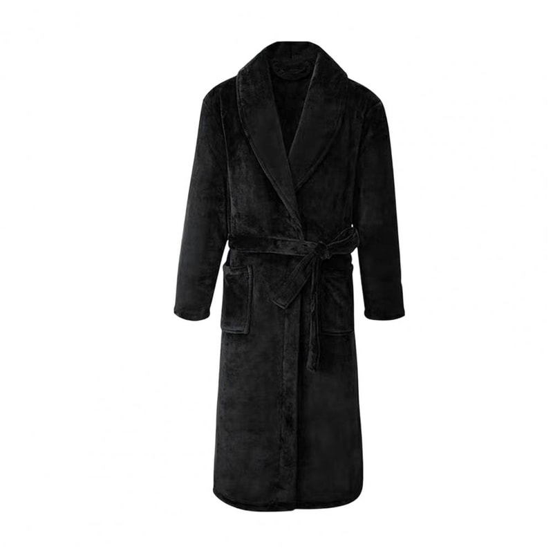 Men MediumLength Home Bathrobe Sleepwear Plush Flannel Winter Bathrobe With Belt Soft Bathrobe Lady 1