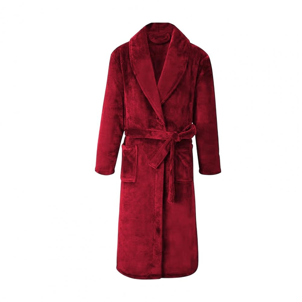 Men MediumLength Home Bathrobe Sleepwear Plush Flannel Winter Bathrobe With Belt Soft Bathrobe Lady 2