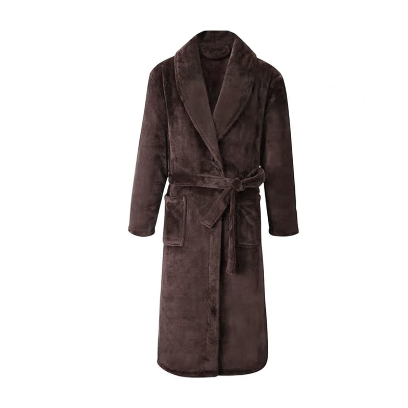 Men MediumLength Home Bathrobe Sleepwear Plush Flannel Winter Bathrobe With Belt Soft Bathrobe Lady 4