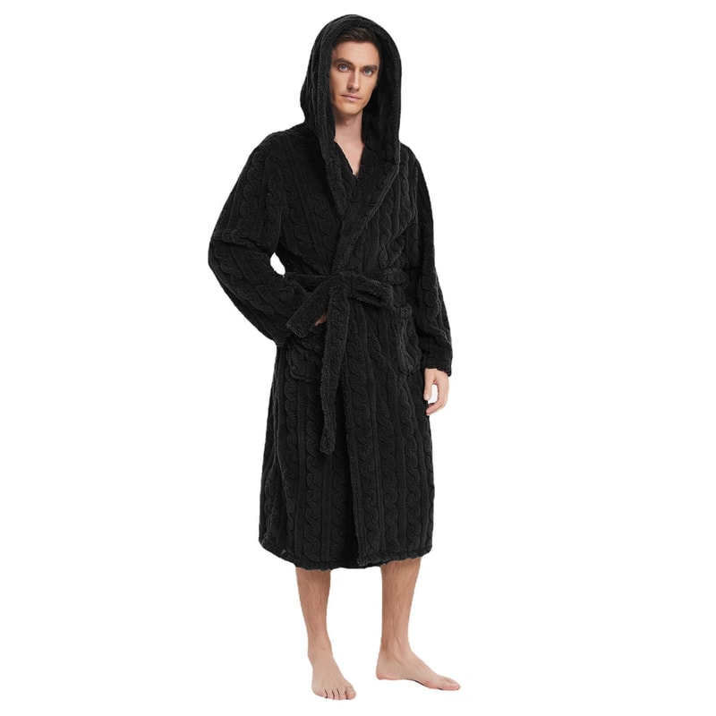 Mens Warm Robe Pajamas For Fall And Winter Couple Robe Shu Cotton Velvet Jacquard Hooded Thickened 2