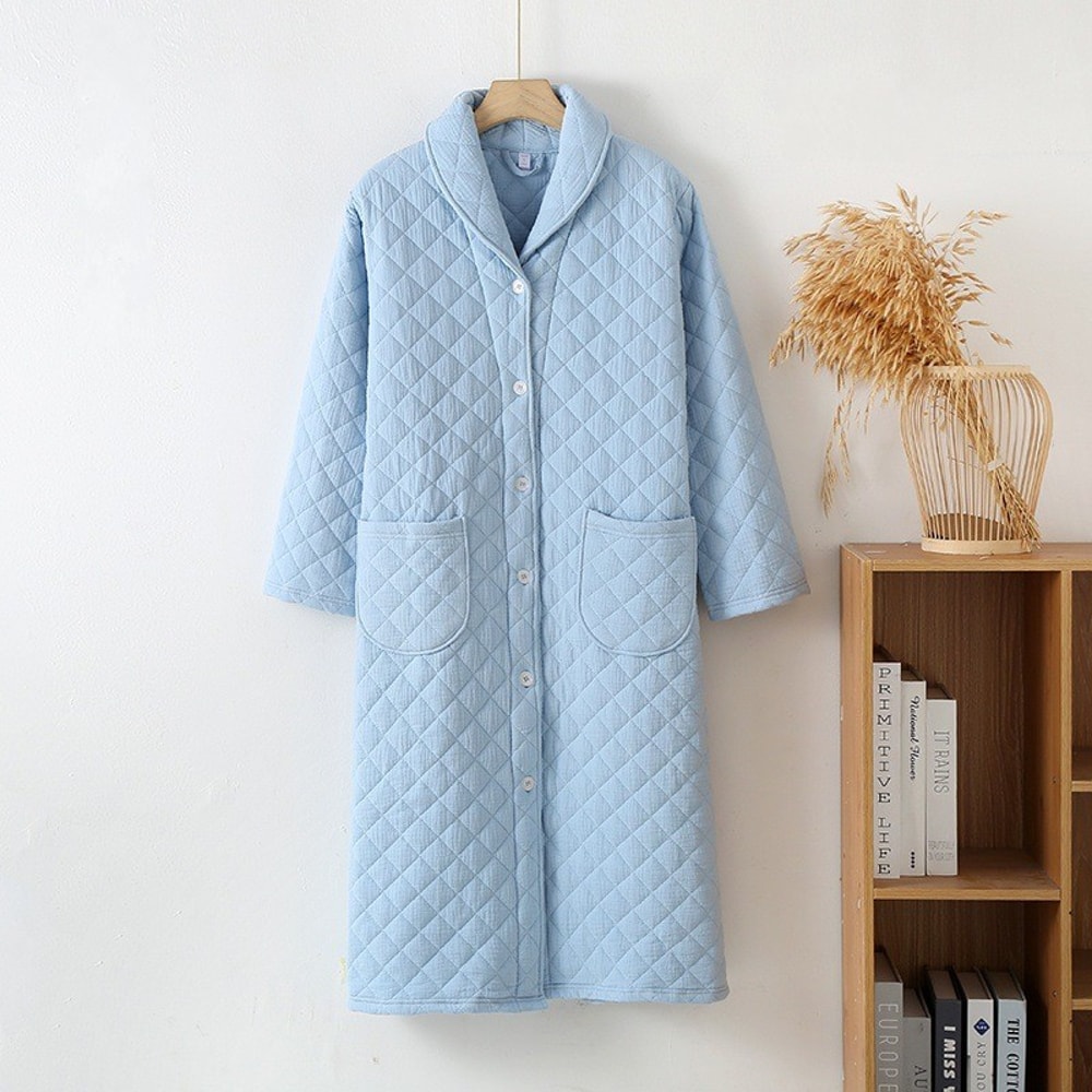 Warm Cotton With Filler Robe For Women Autumn Winter Ladies Bathrobe Long Sleeve Dressing Gown Robe 5