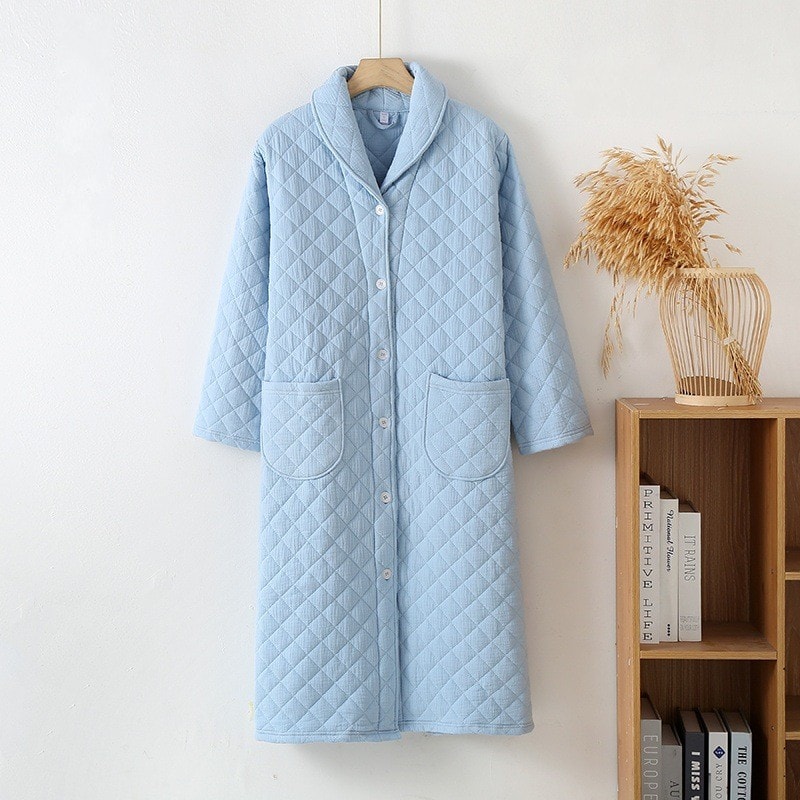 Warm Cotton With Filler Robe For Women Autumn Winter Ladies Bathrobe Long Sleeve Dressing Gown Robe 5