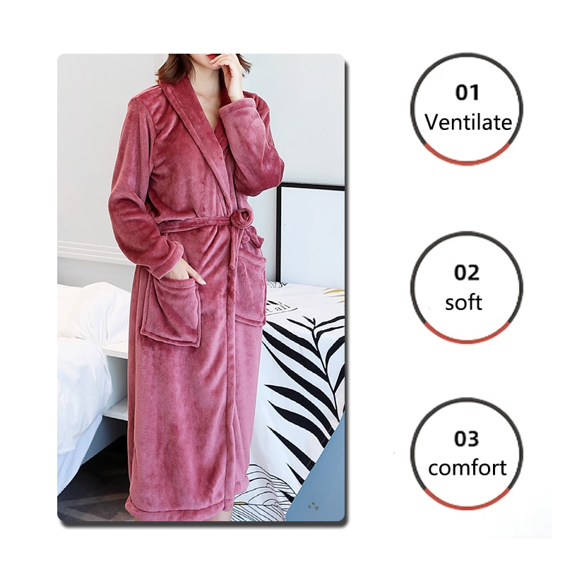 Coral Velvet Ladies Bathrobe Thickened Warm Flannel Robe Large Size Autumn Winter Couple Pajamas Ho 4