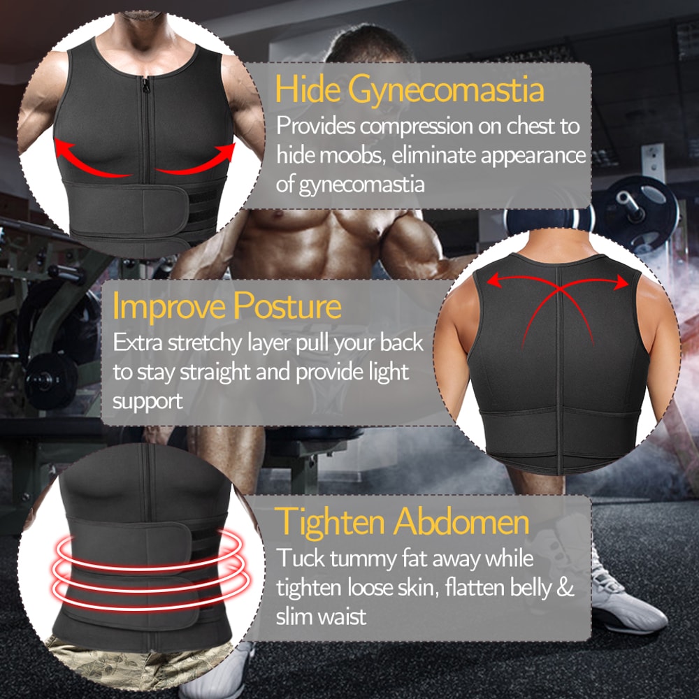 Sauna Suit Sweat Vest For Men Body Shaper Waist Trainer Weight Loss Shirt Slimming Underwear Fat Bu