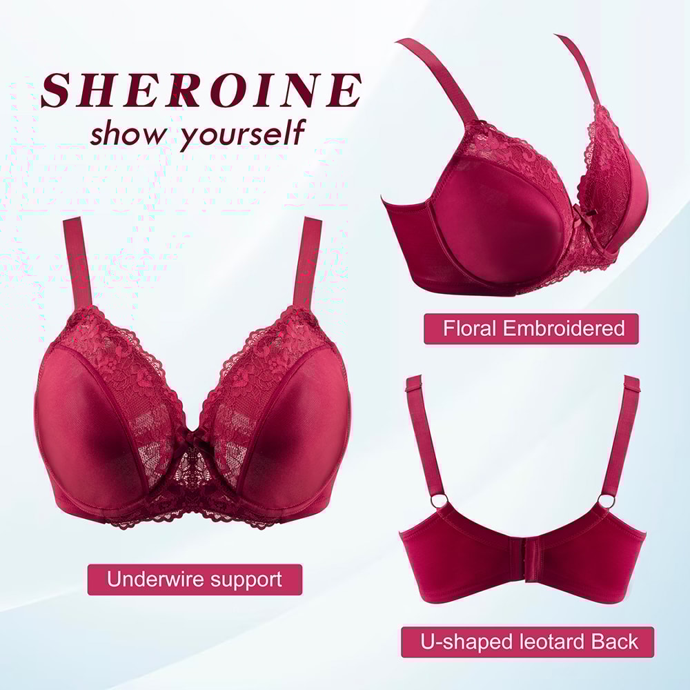 Sheroine Underwire Women Bras Lace Floral Minimizer Full Coverage Non Padded Unlined Everyday Comfo 7