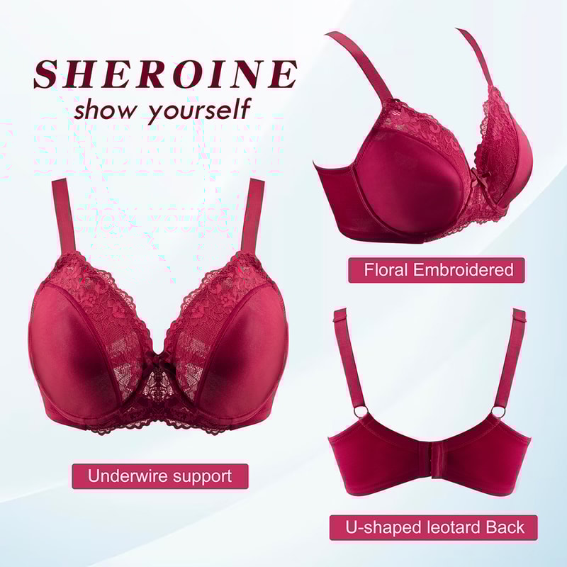 Sheroine Underwire Women Bras Lace Floral Minimizer Full Coverage Non Padded Unlined Everyday Comfo 7